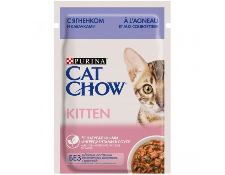 Вологий корм для кошенят Cat Chow, з ягням і кабачками в желе, Пауч, 85 г