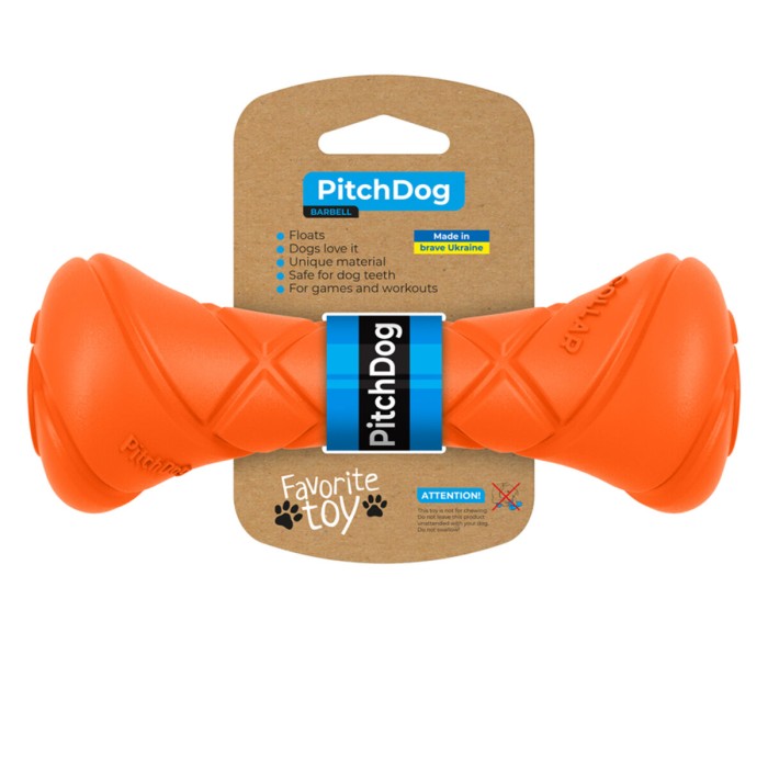 Іграшка для собак гантель для апортування PitchDog, довжина 19 см, діаметр 7 см, помаранчева