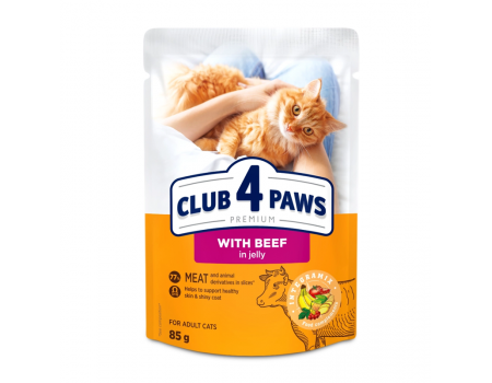 Club 4 Paws – влажный корм с говядиной в желе для взрослых кошек 0,085 кг