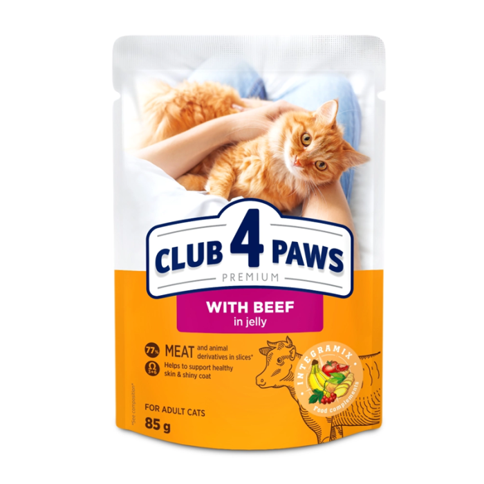 Club 4 Paws - вологий корм з яловичиною в желе для дорослих котів 0,085 кг