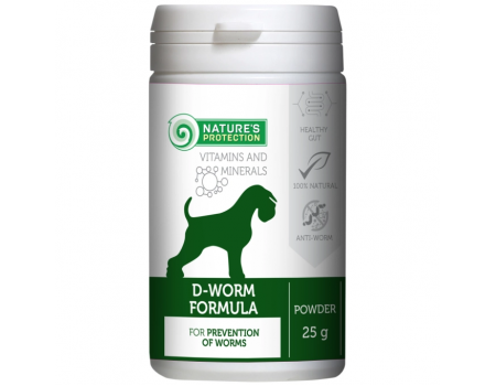 Пищевая добавка для взрослых собак Nature's Protection D-worm formula, для профилактики глистов, 25 г