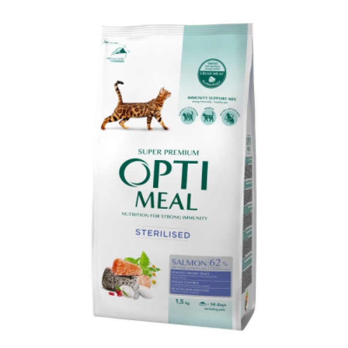 Сухий корм Optimeal, для стерилізованих котів, лосось, 1,5 кг