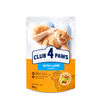 Вологий корм Club 4 Paws (Клуб 4 лапи) Premium, для дорослих котів, з ягням у соусі, 85 г