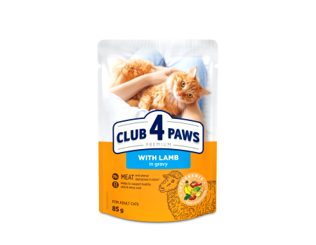 Влажный корм CLUB 4 PAWS для взрослых кошек, с ягненком в соусе, 85 г