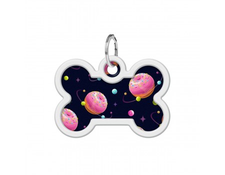 Адресник для собак и кошек металлический WAUDOG Smart ID с QR паспортом, рисунок "Вселенная пончиков", кость
