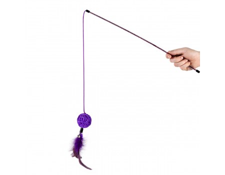 Игрушка для кошек WAUCAT Fun Teaser дразнилка с плетеным мячиком, пластик, дерево, перо, 50 см