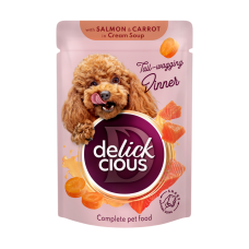Корм для взрослых собак Delickcious "Полоски с лососем и морковью в крем супе", 85 г