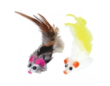 Игрушка для кошек CattyMan Feather Mouse КЕТТИМЕН МЫШЬ, с перьями, в ассортименте, 4 см