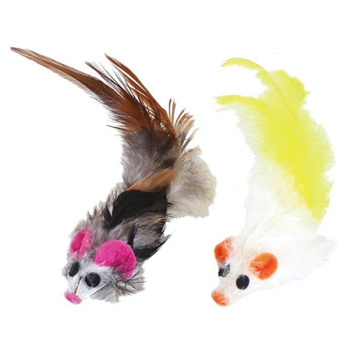 Игрушка для кошек CattyMan Feather Mouse КЕТТИМЕН МЫШЬ, с перьями, в ассортименте, 4 см