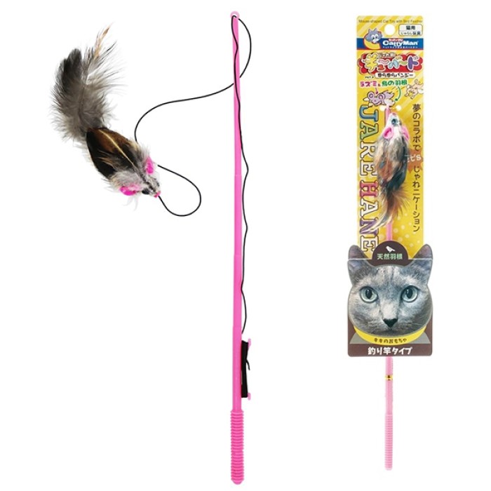 Іграшка для котів CattyMan Feather Mouse КЕТТІМЕН МИША, вудка дражнилка з пір’ям, довжина ручки 30 см