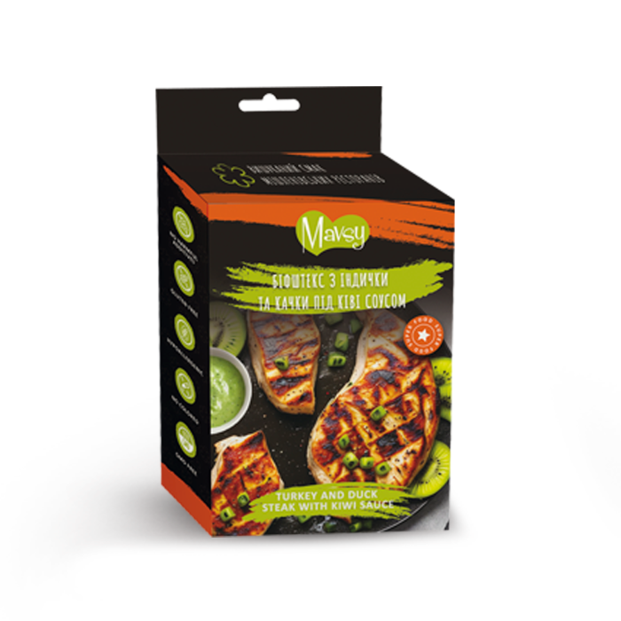 Ласощі для собак Mavsy Refined jerky, біфштекс з індички та качки під ківі соусом, 100 г