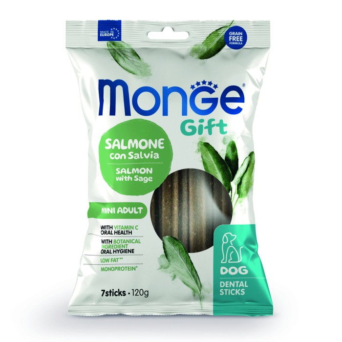 Зубные палочки Monge Gift Dog Mini лосось с шалфеем, 120 г