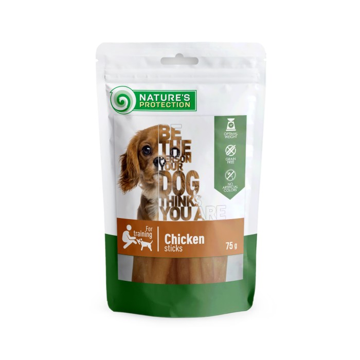 Беззернові ласощі для собак Nature's Protection SNACKS FOR DOGS, CHICKEN STICKS, курка, 75 г
