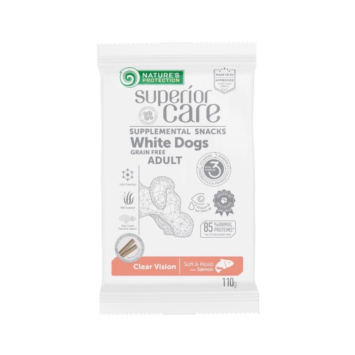 Беззернові ласощі Nature's Protection SC White Dogs Clear Vision, для здорового зору собак з світлим забарвленням, лосось, 110 г