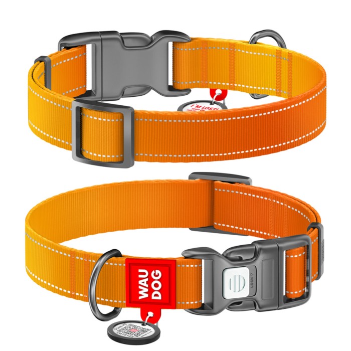 Ошейник для собак WAUDOG Nylon Mono с QR, светоотражающий, S, Ш 15 мм, Длин 25-35 см оранжевый