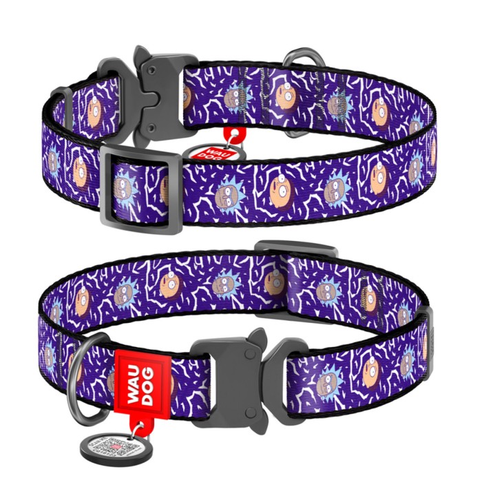 Нашийник WAUDOG Nylon з QR, нейлон, "Рік та Морті 2", металевий фастекс, L, Ш 25 мм, Д 33-49 см
