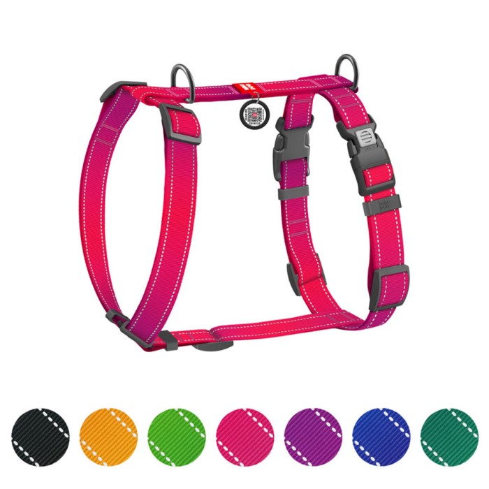 Шлея для собак H-подібна WAUDOG Nylon Mono QR світловід. розмір М Ш 20мм А 38-60см В 45-60см рожевий