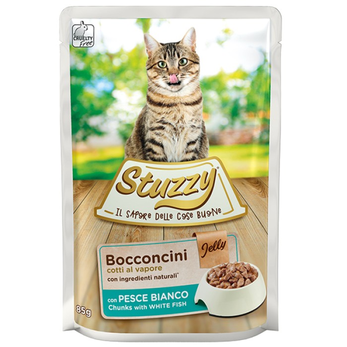 Stuzzy Cat White Fish ШТУЗИ БЕЛАЯ РЫБА в желе консервы для кошек, влажный корм, пауч 85г