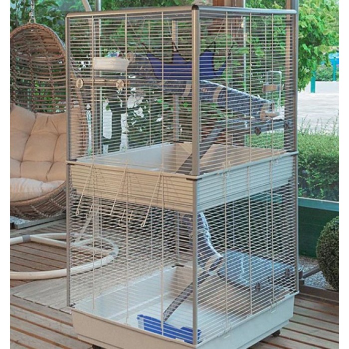 Ferplast CAGE FURET TOWER GREY Клетка для хорька двухэтажная, на колесиках, 75 х 80 х 161 см 