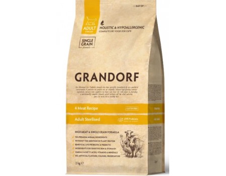 Grandorf Live Probiotics 4 MEAT RECIPE ADULT STERILIZED - Грандорф Сухий корм 4 види м'яса для стерилізованих кішок 0,4 кг