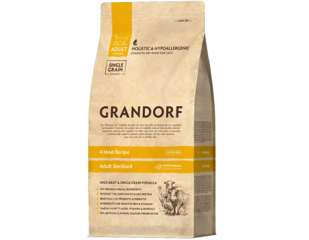 Grandorf Live Probiotics 4 MEAT RECIPE ADULT STERILIZED - Грандорф Сухий корм 4 види м'яса для стерилізованих кішок 2 кг