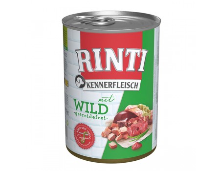 Беззерновой влажный корм Rinti Kennerfleisch mit Wild РИНТИ КЕННЕРФЛЯЙШ, для собак, дичь, 400 г