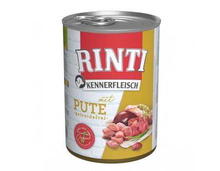 Беззерновой влажный корм Rinti Kennerfleisch mit Pute РИНТИ КЕННЕРФЛЯЙШ, для собак, индейка, 400 г