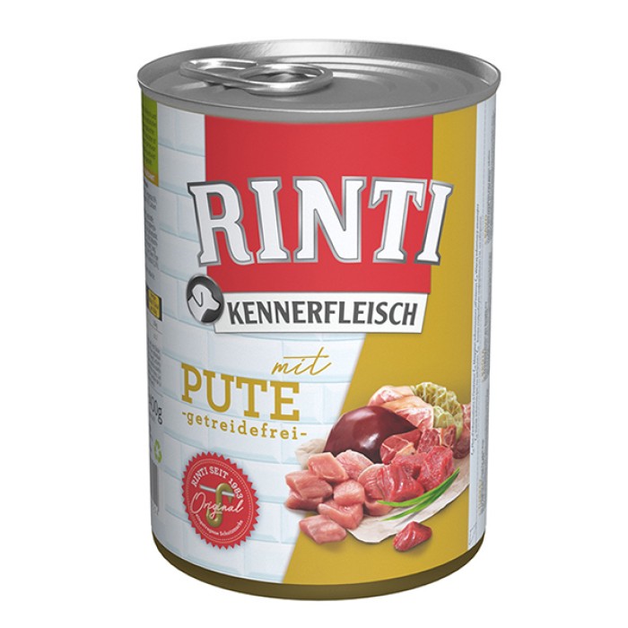 Беззерновой влажный корм Rinti Kennerfleisch mit Pute РИНТИ КЕННЕРФЛЯЙШ, для собак, индейка, 400 г