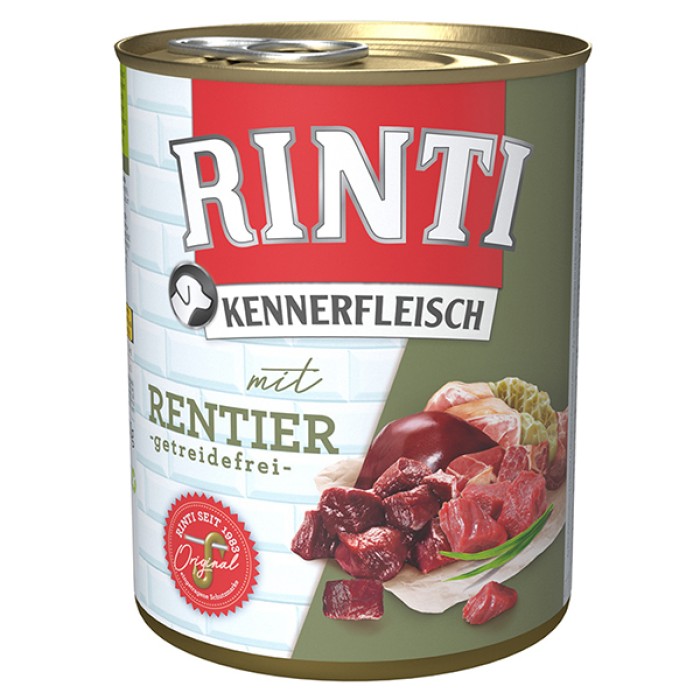 Беззерновий вологий корм Rinti Kennerfleisch mit Rentier РІНТІ КЕННЕРФЛЯЙШ, для собак, оленина, 800 г