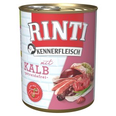 Беззерновой влажный корм Rinti Kennerfleisch mit Kalb РИНТИ КЕННЕРФЛЯЙШ, для собак, телятина, 800 г
