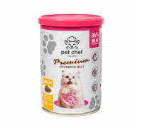 Корм вологий Pet Chef, Шматочки в желе для дорослих котів, з куркою, 4..