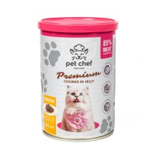 Корм влажный Pet Chef, Кусочки в желе для взрослых кошек, с курицей, 415 г
