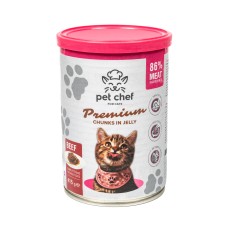 Корм влажный Pet Chef, Кусочки в желе для взрослых кошек, с говядиной, 415 г