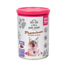 Корм влажный Pet Chef, Кусочки в желе для взрослых кошек, с индейкой, 415 г