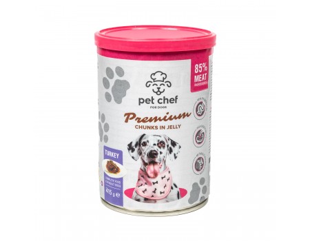 Корм влажный Pet Chef, Кусочки в желе для взрослых собак, с индейкой, 415 г