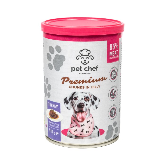 Корм вологий Pet Chef, Шматочки в желе для дорослих собак, з індичкою, 415 г