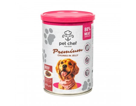 Корм влажный Pet Chef, Кусочки в желе для взрослых собак, с говядиной, 415 г
