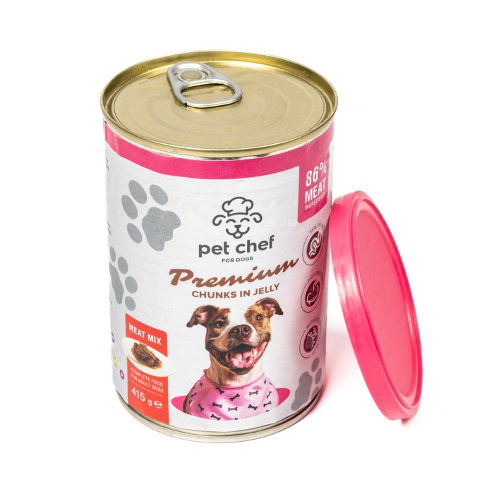 Корм влажный Pet Chef, Кусочки в желе для взрослых собак, Мясной микс, 415 г