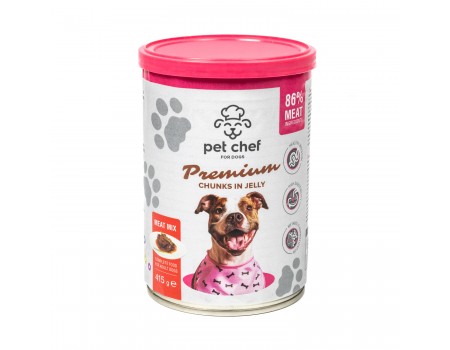 Корм влажный Pet Chef, Кусочки в желе для взрослых собак, Мясной микс, 415 г