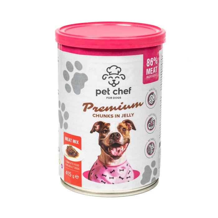 Корм влажный Pet Chef, Кусочки в желе для взрослых собак, Мясной микс, 415 г