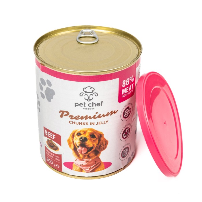Корм влажный Pet Chef, Кусочки в желе для взрослых собак, с говядиной, 800 г