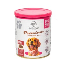 Корм влажный Pet Chef, Кусочки в желе для взрослых собак, с говядиной, 800 г