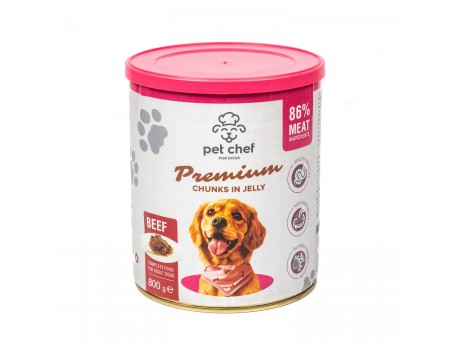 Корм влажный Pet Chef, Кусочки в желе для взрослых собак, с говядиной, 800 г