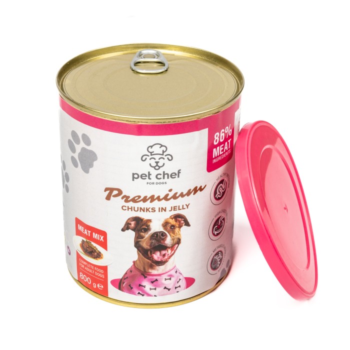Корм вологий Pet Chef, Шматочки в желе для дорослих собак, М'ясний мікс, 800 г