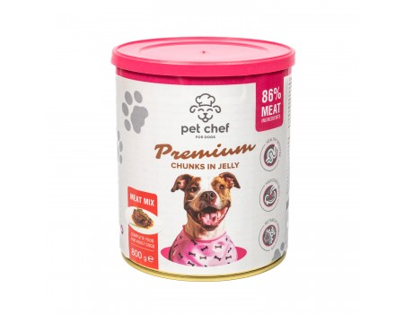 Корм влажный Pet Chef, Кусочки в желе для взрослых собак, Мясной микс, 800 г