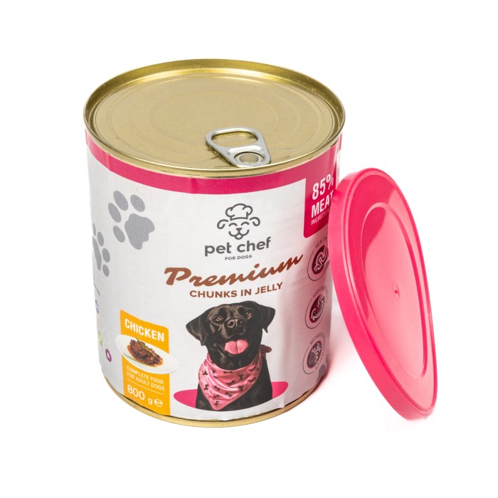Корм вологий Pet Chef, Шматочки в желе для дорослих собак, з куркою, 800 г