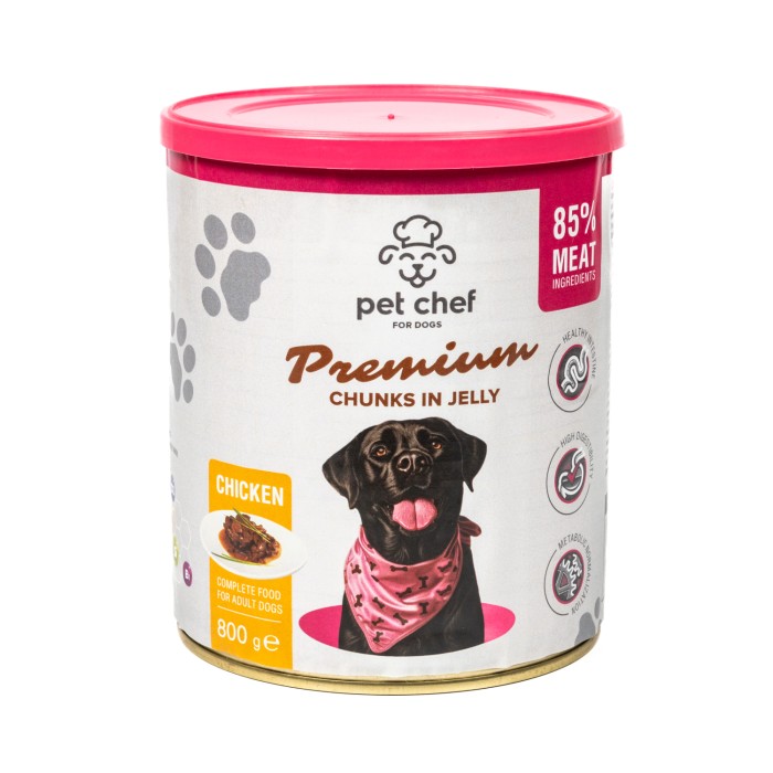 Корм вологий Pet Chef, Шматочки в желе для дорослих собак, з куркою, 800 г