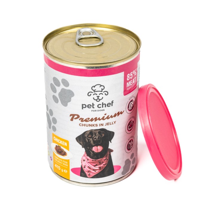 Корм вологий Pet Chef, Шматочки в желе для дорослих собак, з куркою, 415 г