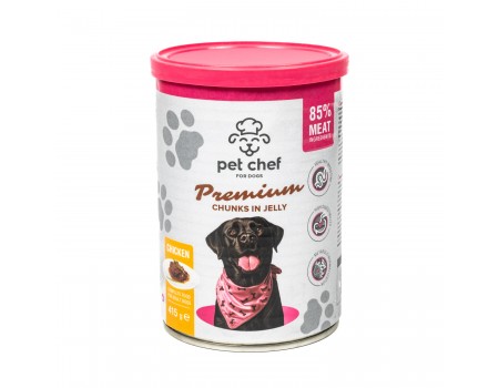 Корм влажный Pet Chef, Кусочки в желе для взрослых собак, с курицей, 415 г