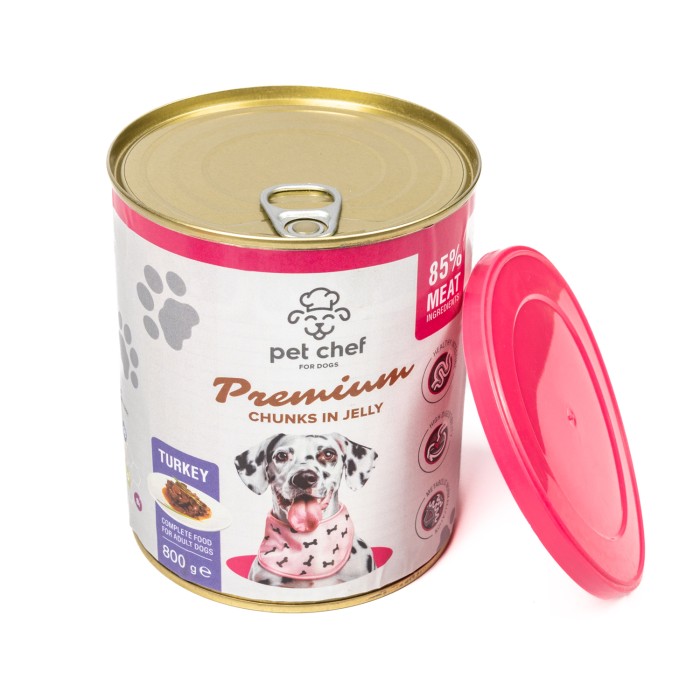 Корм вологий Pet Chef, Шматочки в желе для дорослих собак, з індичкою, 800 г